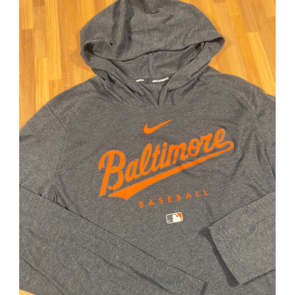Nike Baltimore Baseball MLB Dri-FIT Hoodie Mens Small Gray Orange Authentic